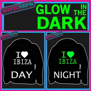 LOVE HEART IBIZA MUSIC ADULTS & CHILDRENS GLOW IN THE DARK HOODIE HOODY GIFT - Picture 1 of 1