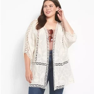 NEU Lane Bryant Spitze Häkel Kimono Cardigan Top Gr. 14/16 weiß Boho - Bild 1 von 12