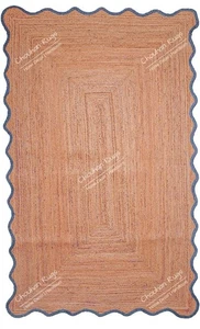 Natural Jute Scalloped Area Rug Handwoven Boho Indoor Farmhouse Blue 3x5 (2171) - Picture 1 of 4