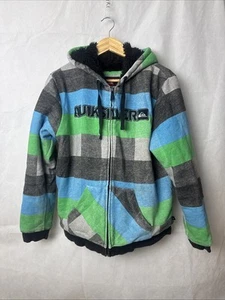 Quiksilver Mens Lined Grey/green/blue Hooded Full Zip Jacket Size 16 Winter - Picture 1 of 12