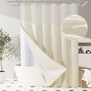 Linen Shower Curtain with Liner Set Morden Farmhouse Shower Curtain with Hook... - Picture 1 of 6