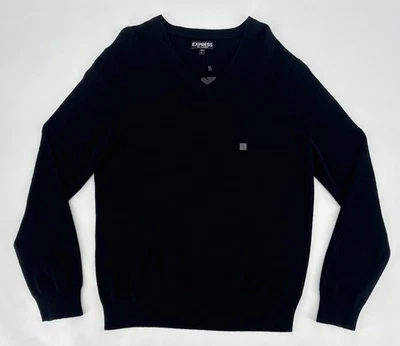 Express Cashmere Sweater Mens Large Black V-Neck Holiday Pullover Retro Y2K 90s - Image 1 of 4
