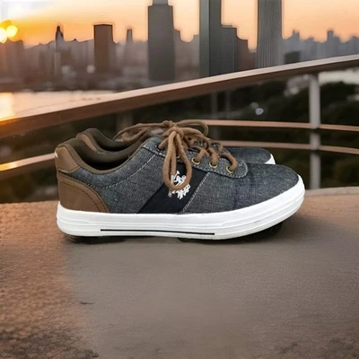 ✅U.S. Polo Assn. Niños Azul Marino Cambray Casco Con Cordones Tenis Jóvenes 4M Zapatos Escolares Foto 1 de 4
