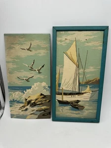 Vintage Coastal Wall Art Set – Seagulls & Sailboat – Paint-by-Number Style - Picture 1 of 4