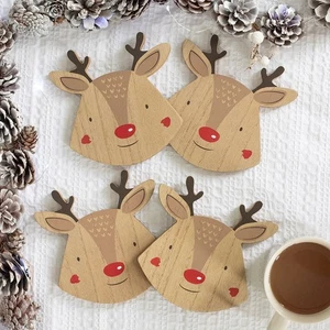 Christmas Reindeer Coasters Set of 4 - Festive  Drinks Mats Tableware Gift Idea - Picture 1 of 10