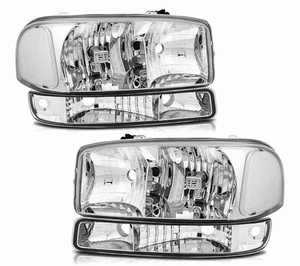 For 1999-2006 GMC Sierra Headlights Assembly +Bumper Headlamps Chrome Housing - Picture 1 of 6