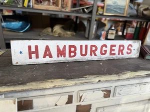 1960s Wooden Sign Hamburger Carnival Amusement Park Folk Art Bar Restaurant - Picture 1 of 7