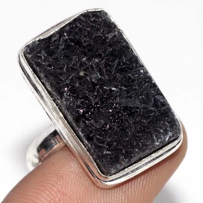 Anillo druzy de ágata negra enchapado en plata 925 talla US 10,5 GW Foto 1 de 3