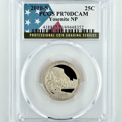 Yosemite Quarter PR 70 DCAM PCGS 2010 S Clad Best Top Grade NP 25c USA Flag - Image 1 of 4