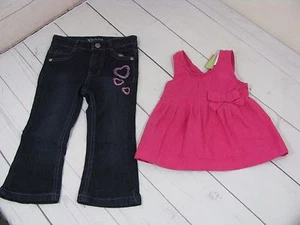 Conjunto de 2 piezas de top rosa y jeans azules para niñas talla 2T - Imagen 1 de 5