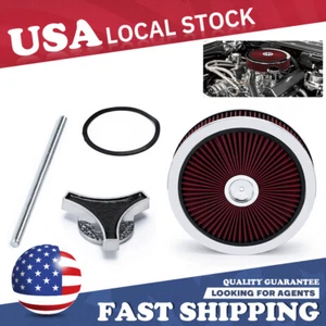 14" X 3" High Flow Air Cleaner Washable Red Filter silver Drop Base 5 1/8" - Imagen 1 de 15