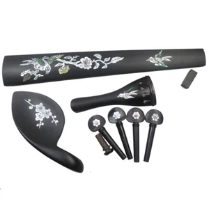 Ebony 4/4 Violin Accessories with inlays Fingerboard Chinrest tailpiece pegs - Picture 1 of 4