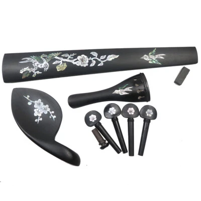 Ebony 4/4 Violin Accessories with inlays Fingerboard Chinrest tailpiece pegs - Image 1 of 4