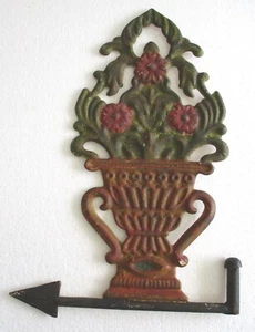 IRON FLOWER POT WITH FLOWERS WEATHER VANE / WEATHERVANE - Picture 1 of 8