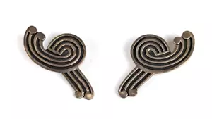 Pair Hopi Vintage Sterling Silver Collar Pins Large Geometric Finely Crafted - Picture 1 of 8