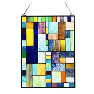 Vitral Estilo Tiffany Diseño Geométrico Colgante Ventana Panel Atrapasol - Imagen 1 de 4