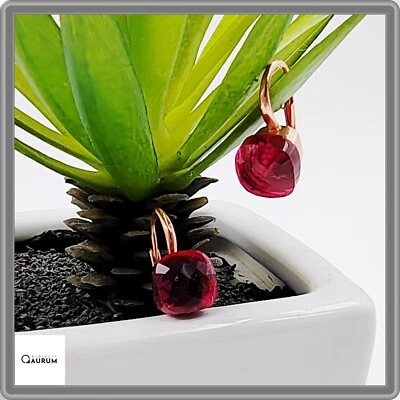 Orecchini in argento rosa da donna pendenti placcato oro rosa con Rubino Rosso - Immagine 1 di 4