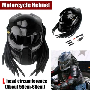Black Carbon Predator Motorcycle Full Face Vented Iron Warrior Man Helmet L Size - Picture 1 of 12