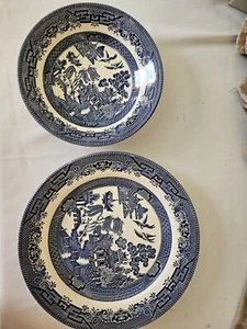 Churchill Blue Willow Dinner Plate (10 in) & Salad Bowl (8 in) Made in England - Picture 1 of 8