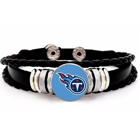 Tennessee Titans Mens Womens Black Leather Bracelet Football w GiftPg D14 Cover