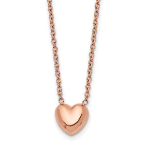 Chisel Stainless Steel Polished Rose IP-plated Heart on a 17.5 inch Cable Chain