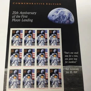 PANE OF 12 FIRST MOON LANDING ANNIVERSARY STAMPS 29 CENT 1969-1994 - Picture 1 of 3