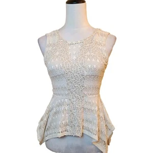 Bar III Womens Lace Overlay Peplum Top Sz XS Ivory Beige Fairygoth Boho Back Zip - Picture 1 of 22