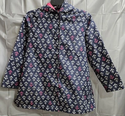 Girls Gymboree Anchor Hooded Rain Coat Blue/White/Pink  Size Large 10-12 - Image 1 of 4