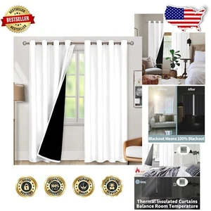 Thermal Insulated 100% Blackout Curtains - 46x90 Inch Grommet Panels, Pure White - Picture 1 of 10