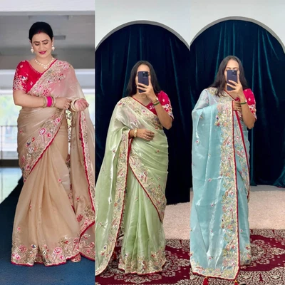 Sari nupcial Bollywood para mujer diseñador indio boda fiesta sari paquistaní Foto 1 de 4