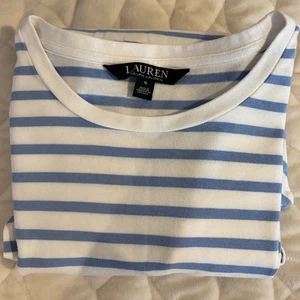 Lauren Ralph Lauren Striped Bell Sleeve Tie Top Cotton Blend Nautical Size S - Picture 1 of 7