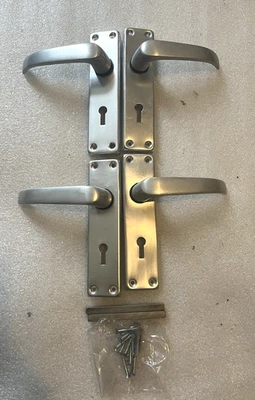 Aluminium Lever Door Handle Set  for key lock  two pairs with screws  and bars - Image 1 of 4