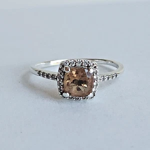 Sterling Silver Imperial Topaz & Diamond Ring | Size 8 | 2.1g - Picture 1 of 15