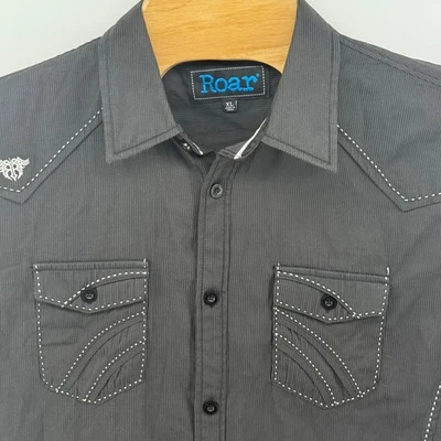 Camisa Roar Para Hombres Manga Larga Con Botones Negra Rayas Estilo Occidental XL Foto 1 de 4