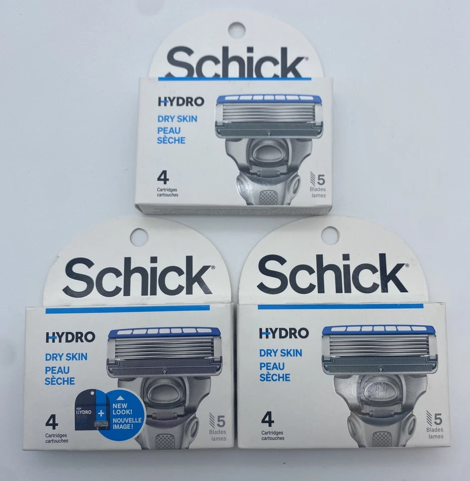 Paquete de 3 - 12 cartuchos - Schick Hydro 5 hojas recargas de afeitar, piel seca Foto 1 de 4
