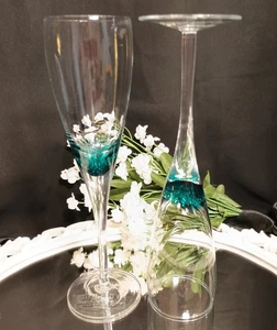 2 Roscher TEAL BUBBLES Weingläser/Sektflöten Paar Set Original Aufkleber - Bild 1 von 9
