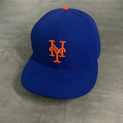 New York Mets Hat New Era Cap 7 5/8 Blue Orange On Field Cap 59Fifty Fitted MLB - Image 1 of 4