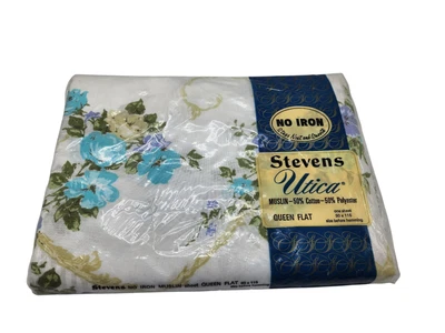 New 1970’s MCM JP Stevens Utica Percale Canterbury QUEEN Flat Sheet Floral - Image 1 of 3