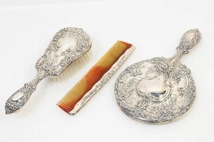 Gorham Sterling Silver #23 Hand Mirror Brush Comb Vanity Set - Imagen 1 de 14