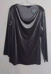 Lands End XLP Sz.18 Velvet Long Sleeve Drape Neck Tunic Gunmetal Gray Holiday - Picture 1 of 7