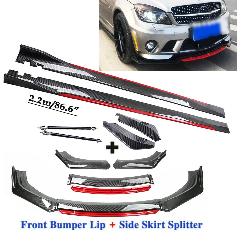 For Mercedes-Benz C Carbon Fiber Front Bumper Lip Spoiler + Side Skirt Rear Foto 1 de 4