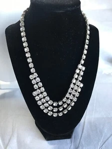 Vintage Halskette mit klarem Strass, silberfarbener Verschluss, ca. 17 1/2" lang - Bild 1 von 3