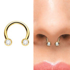 20g 18g 16g 3/8" Gold Steel Front Face Double Cz Horseshoe Ring Septum Hoop