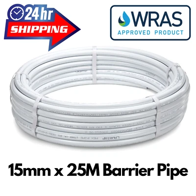 LAVATAP PE-X Barrier Pipe 15mm x 25M Plastic Pushfit Plumbing White WRAS Approved