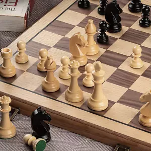 Premium Triple Weighted Staunton Wooden Chess Pieces W/ 2 Extra Queen - King ... - Picture 1 of 1