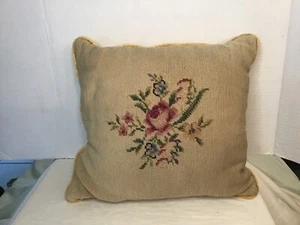 Finished Vintage Floral Needlepoint Pillow. Unbranded. Good Used Condition - Picture 1 of 6