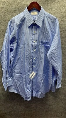 Lorenzo Uomo Shirt Men 18 34/35 Blue White Stripped Business Casual Professional - Image 1 of 4