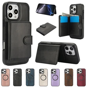 2-in-1 Leather Flip Wallet Magnetic Case Fr iPhone 16 Pro Max/16E/15/14/13/12/11 - Picture 1 of 66