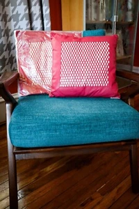 2 Leather Throw Pillow Cases Covers Shams Pink White Checked Woven Boho Eclectic - Picture 1 of 9