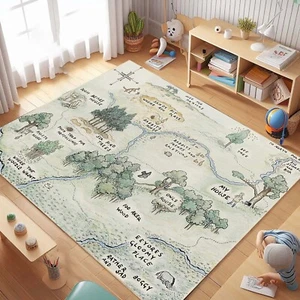 Winnie The Pooh City Map Rug, 100 Acre Wood Map Rug, Nursery Room Decor, Kids - Picture 1 of 13